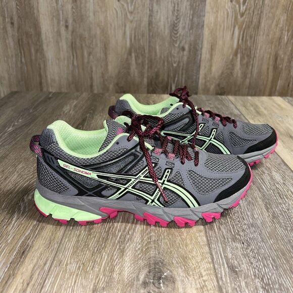 ASICS Gel-Sonoma Gray Pink Green Womens US Size 6 Running Sneaker Shoes T4F7N - Picture 1 of 11